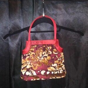 Vintage 90s Victoria Secrets Plush Velvet Hang Bag Floral Pattern & Stain Lining